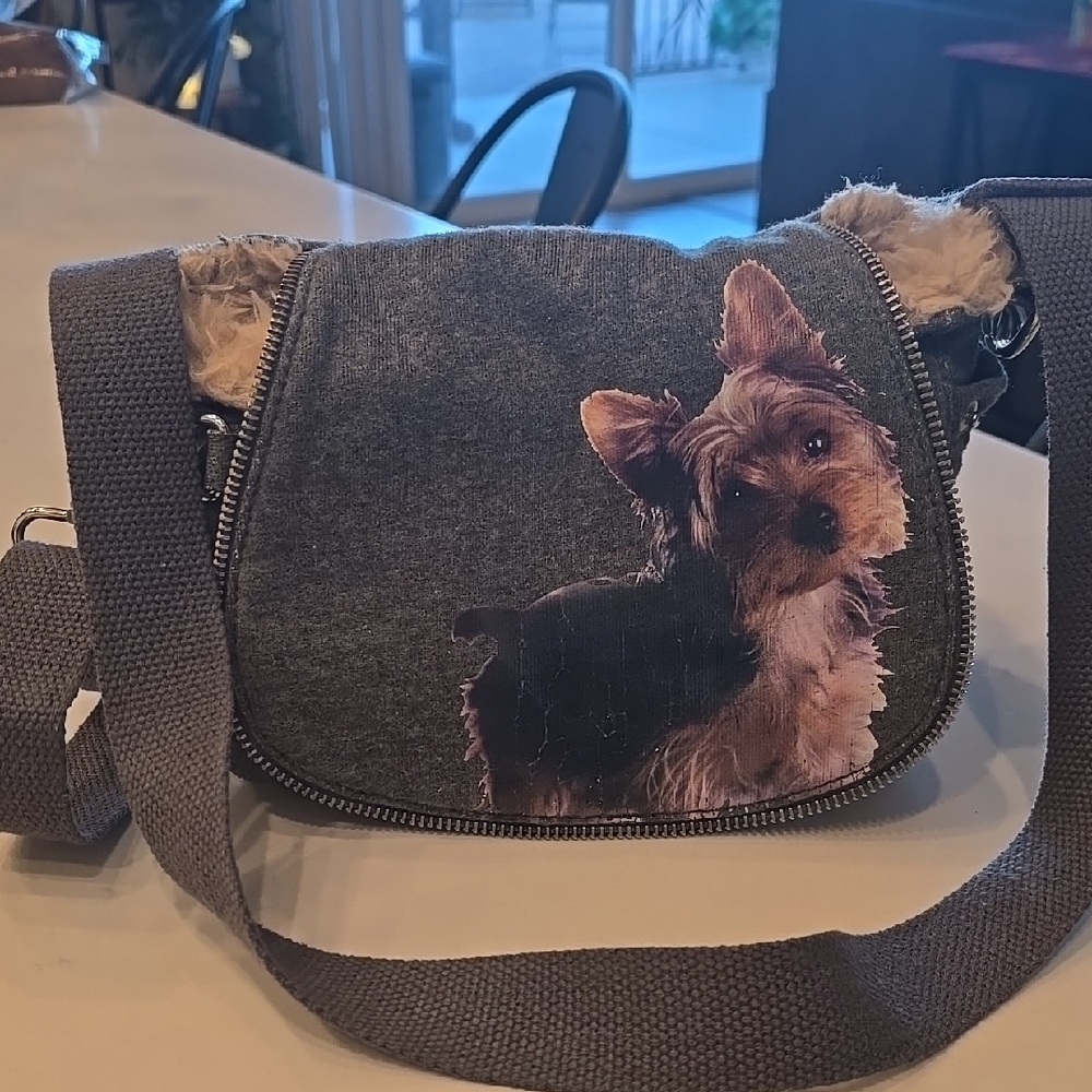 FuzzyNation Gray Crossbody Bag with Red Charm